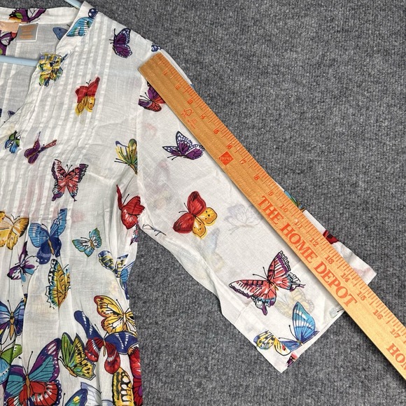 La Cera Womens Tunic Top Butterflies Size Medium Colorful Nature Sheer - Picture 8 of 8